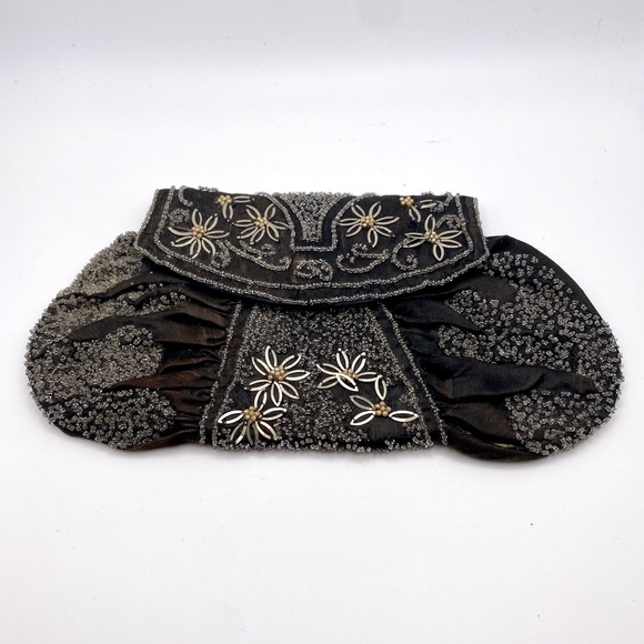 Handbags - Antique Handmade Silk Glass and Metal Beaded Clutch Purse